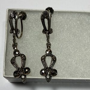 Vintage Sterling Silver Germany Dangle Earrings W Marcasite . 1.5 inches long